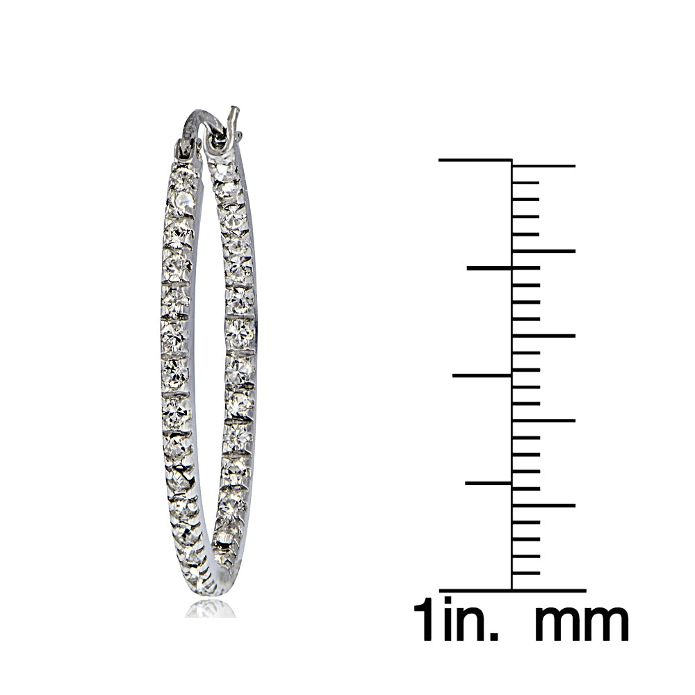 Sterling Silver Cubic Zirconia Inside Out 30mm Oval Hoop Earrings-4