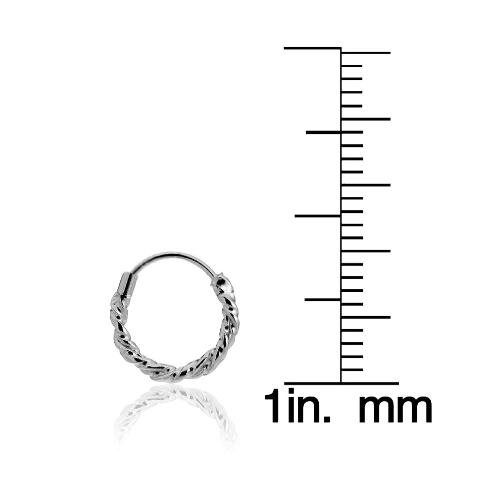 Sterling Silver 1.8mm Twist Endless Hoop Earrings, 10mm-3