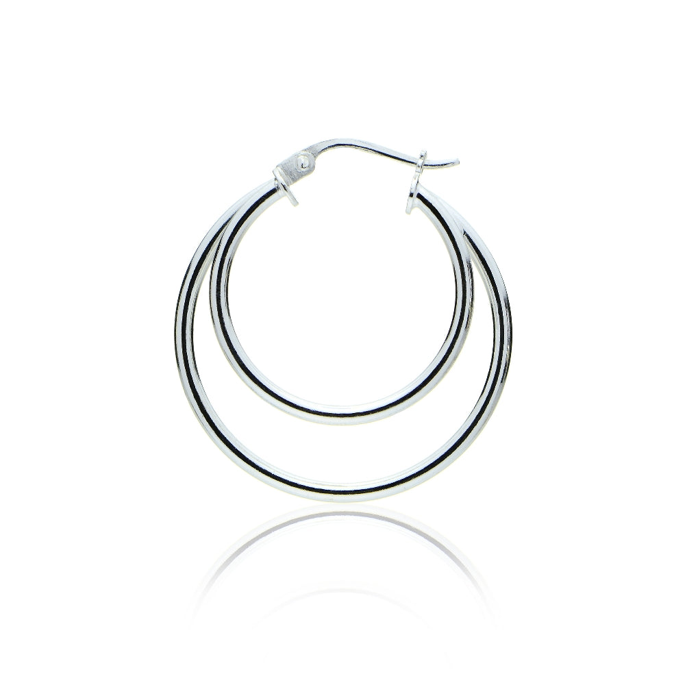 Sterling Silver Double Circle Round-Tube Polished Hoop Earrings, 30mm-2
