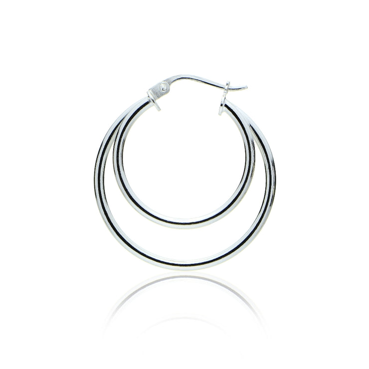 Sterling Silver Double Circle Round-Tube Polished Hoop Earrings, 30mm