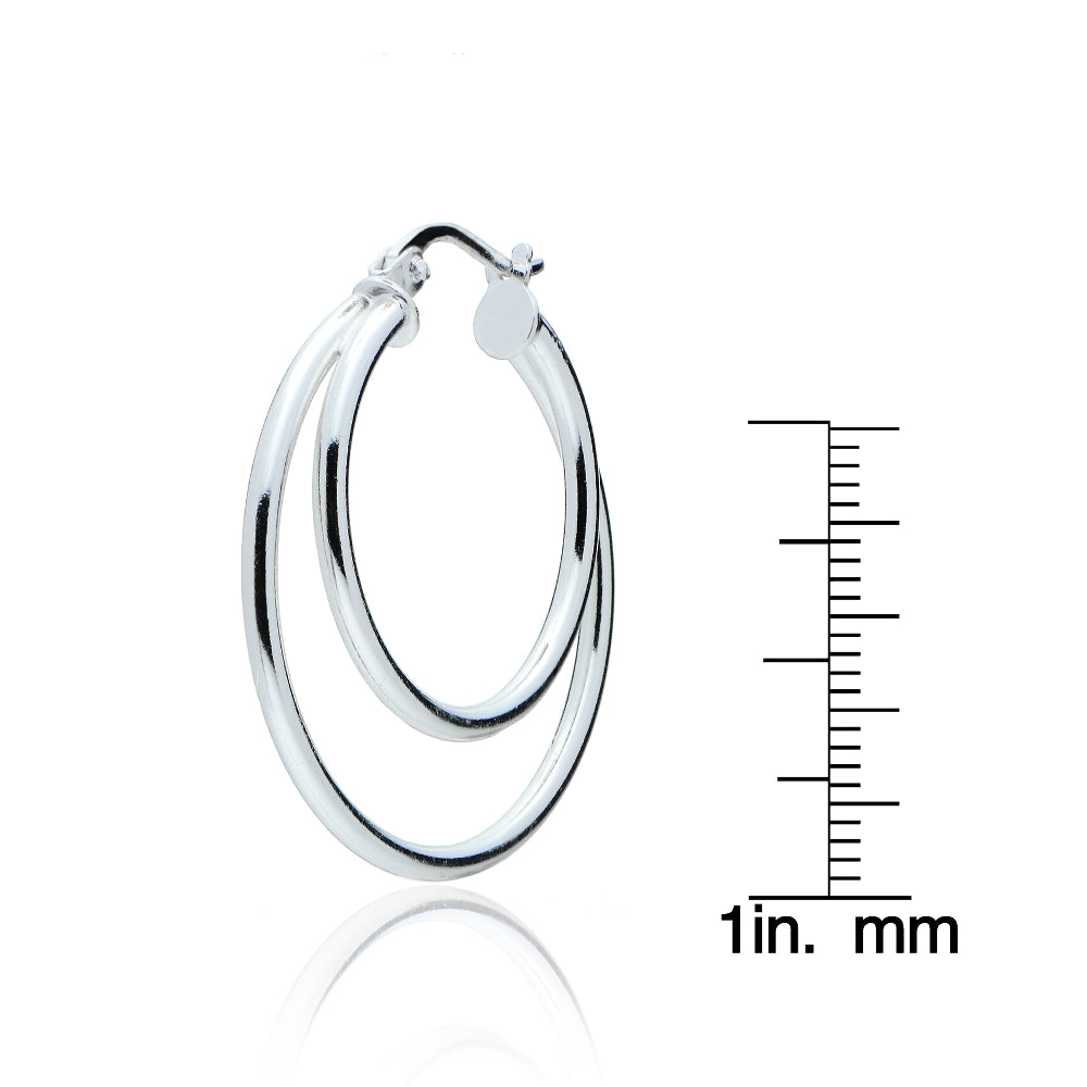 Sterling Silver Double Circle Round-Tube Polished Hoop Earrings, 30mm-3