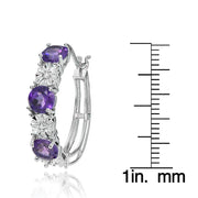 Sterling Silver Round African Amethyst and Diamond Accent Hoop Earrings