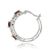 Sterling Silver Round African Garnet and Diamond Accent Hoop Earrings