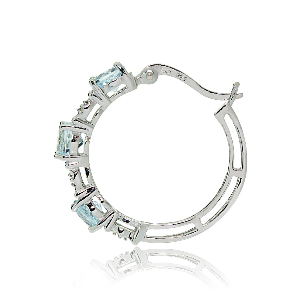 Sterling Silver Round Blue Topaz and Diamond Accent Hoop Earrings-2