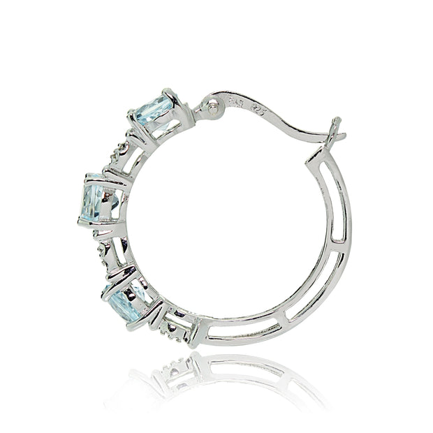 Sterling Silver Round Blue Topaz and Diamond Accent Hoop Earrings