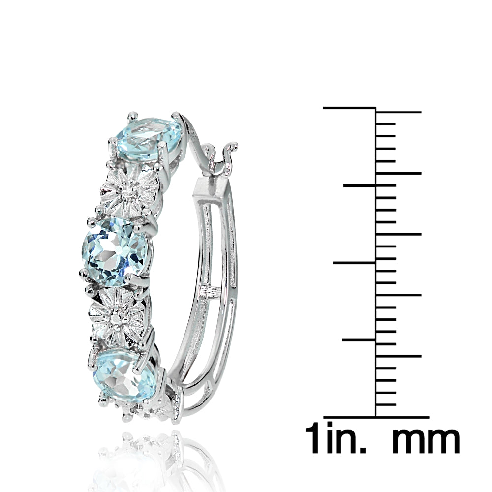 Sterling Silver Round Blue Topaz and Diamond Accent Hoop Earrings-3