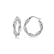 Sterling Silver 3mm Twisteded High Polished Round Hoop Earrings, 15mm