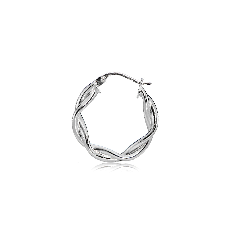 Sterling Silver 3mm Twisteded High Polished Round Hoop Earrings, 15mm-3