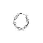 Sterling Silver 3mm Twisteded High Polished Round Hoop Earrings, 15mm