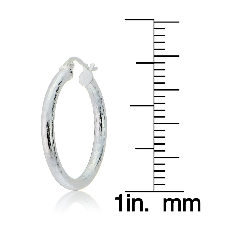 Sterling Silver 2.5mm Diamond Cut Polished Round Hoop Earrings, 20mm-4