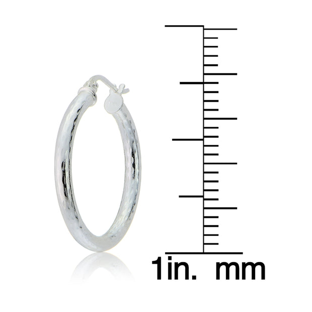 Sterling Silver 2.5mm Diamond Cut Polished Round Hoop Earrings, 20mm