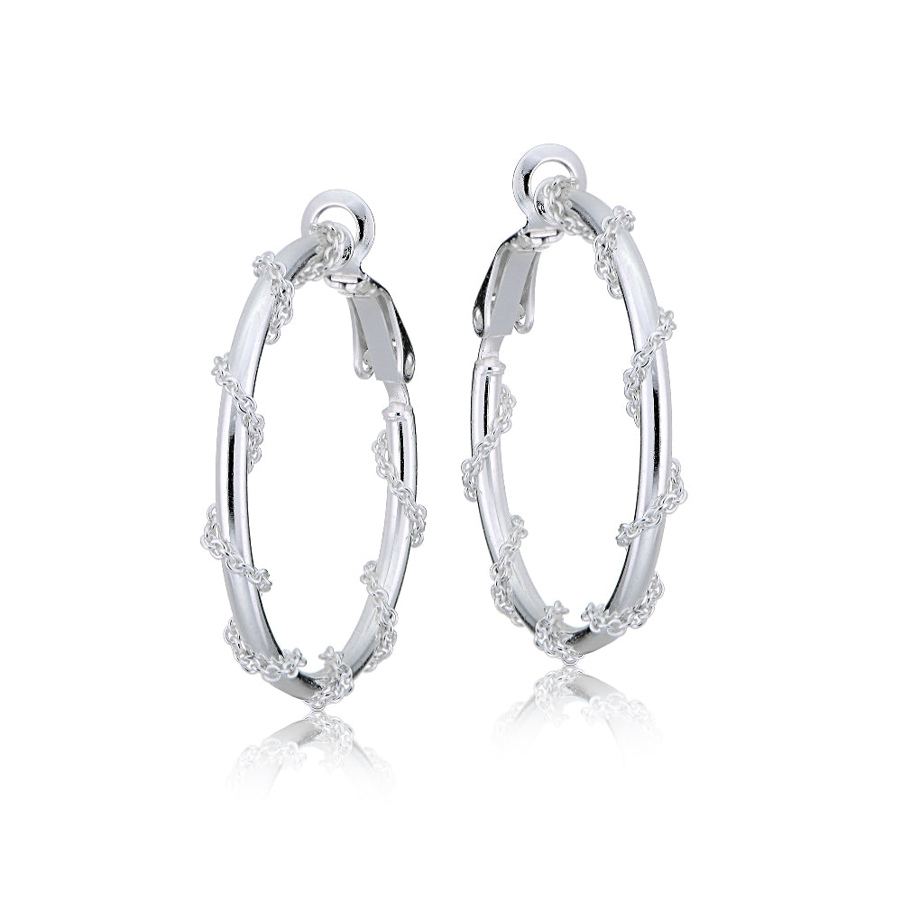 Sterling Silver Chain Wrap Clip-On Hoop Earrings, 20mm-2
