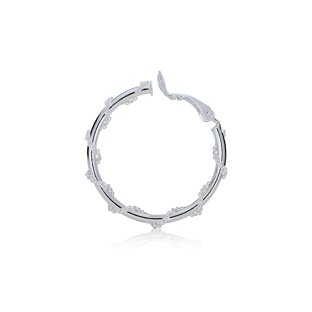 Sterling Silver Chain Wrap Clip-On Hoop Earrings, 20mm-3