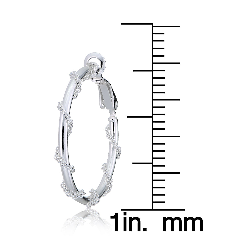 Sterling Silver Chain Wrap Clip-On Hoop Earrings, 20mm-4