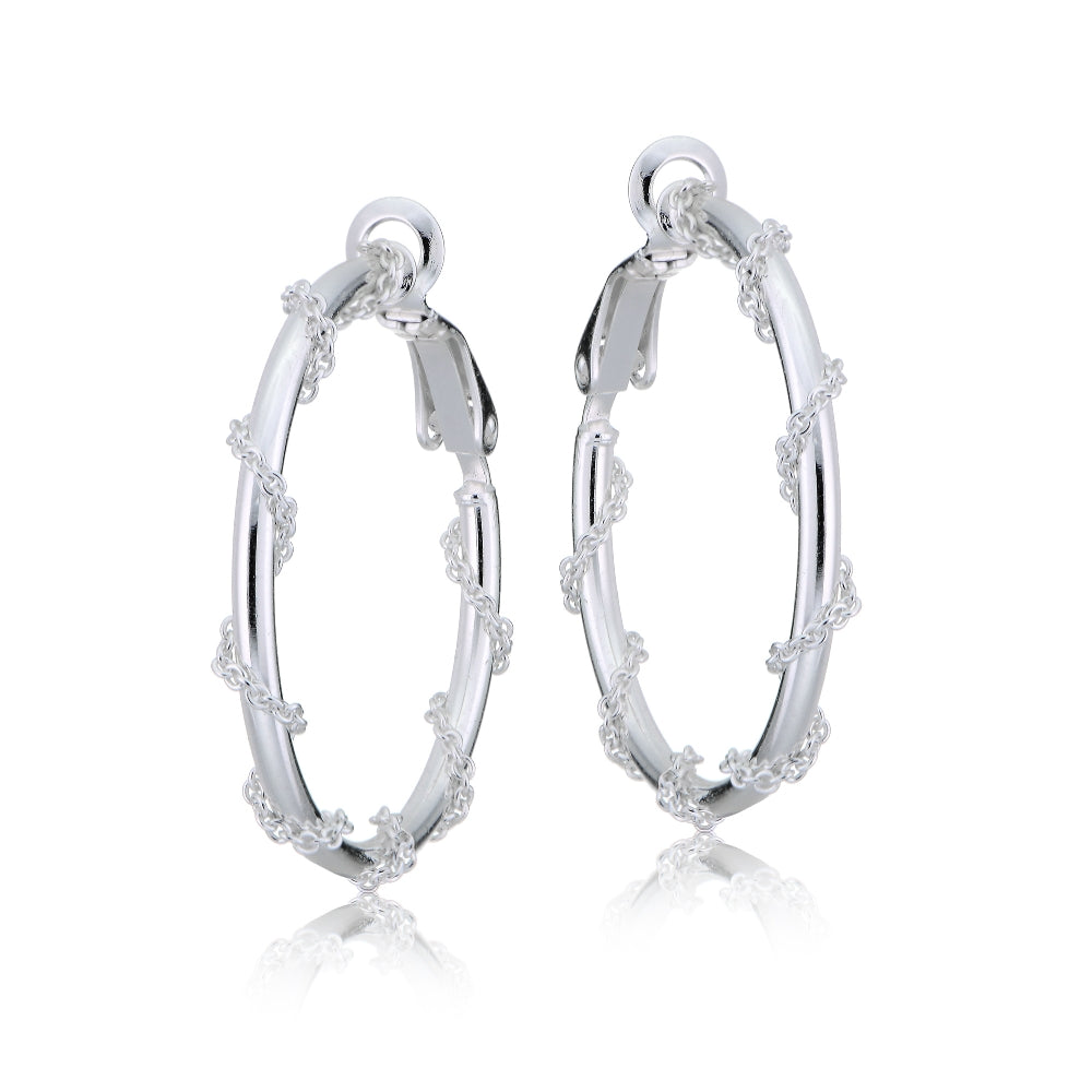Sterling Silver Chain Wrap Clip-On Hoop Earrings, 25mm-2