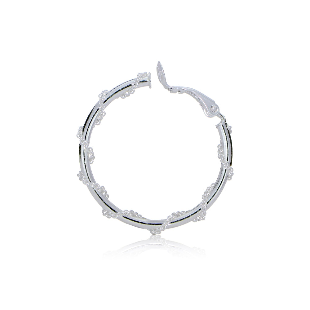 Sterling Silver Chain Wrap Clip-On Hoop Earrings, 25mm-3