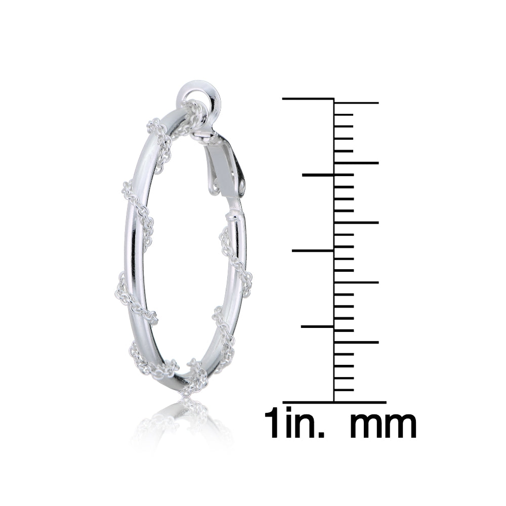 Sterling Silver Chain Wrap Clip-On Hoop Earrings, 25mm-4