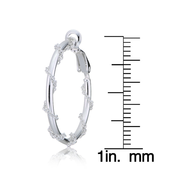 Sterling Silver Chain Wrap Clip-On Hoop Earrings, 25mm