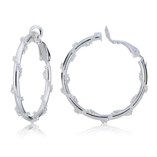 Sterling Silver Chain Wrap Clip-On Hoop Earrings, 30mm