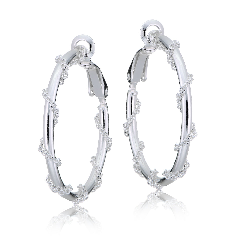 Sterling Silver Chain Wrap Clip-On Hoop Earrings, 30mm-2