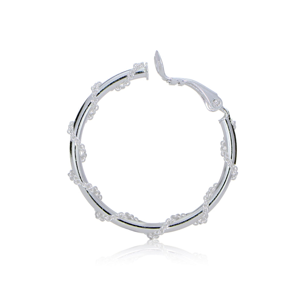 Sterling Silver Chain Wrap Clip-On Hoop Earrings, 30mm-3