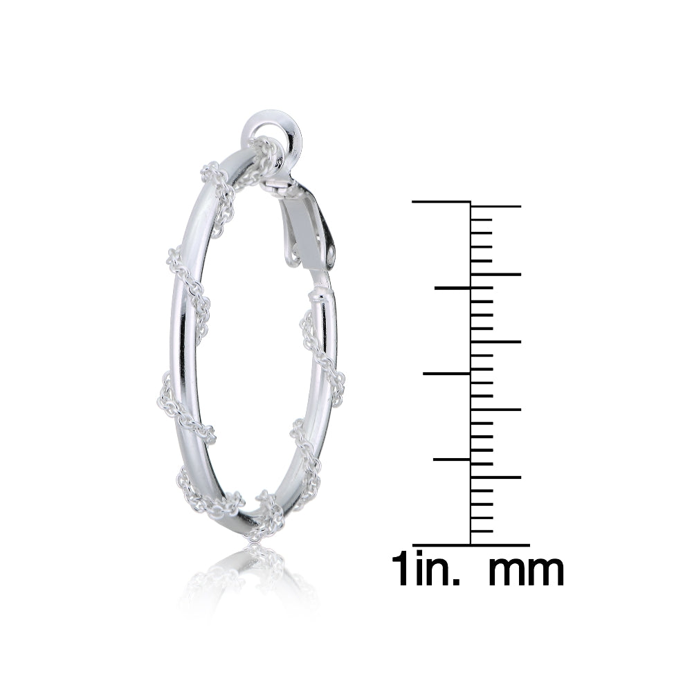 Sterling Silver Chain Wrap Clip-On Hoop Earrings, 30mm-4