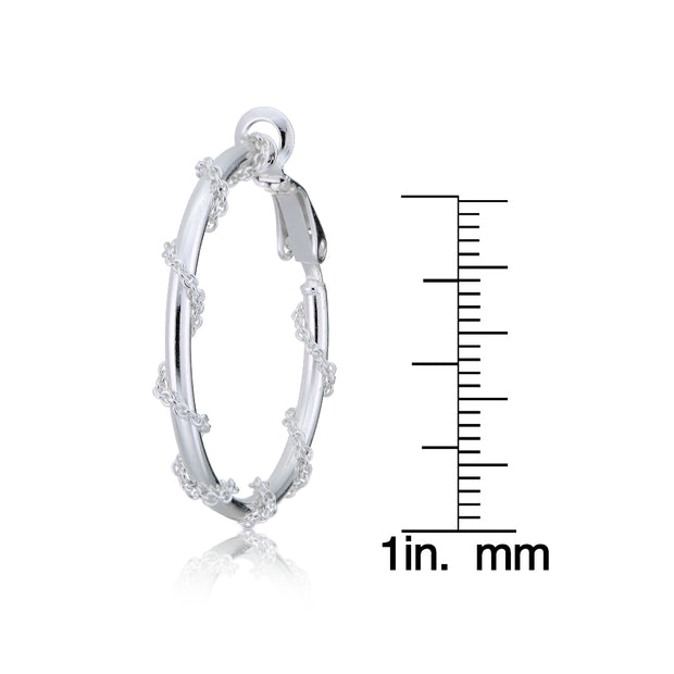 Sterling Silver Chain Wrap Clip-On Hoop Earrings, 30mm