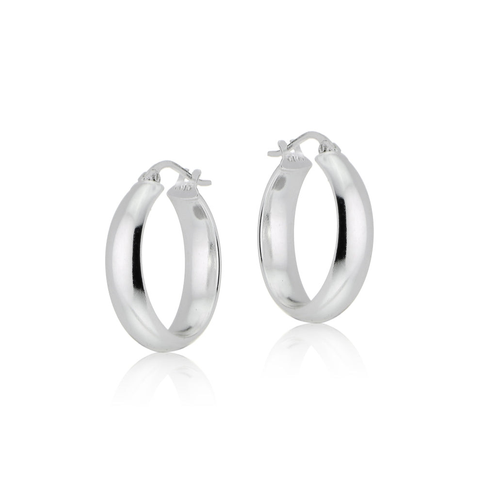 Sterling Silver Half Round Design High Polished Hoop Earrings, 20-2