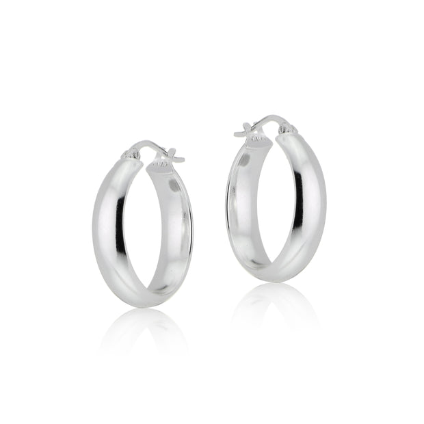 Sterling Silver Half Round Design High Polished Hoop Earrings, 20