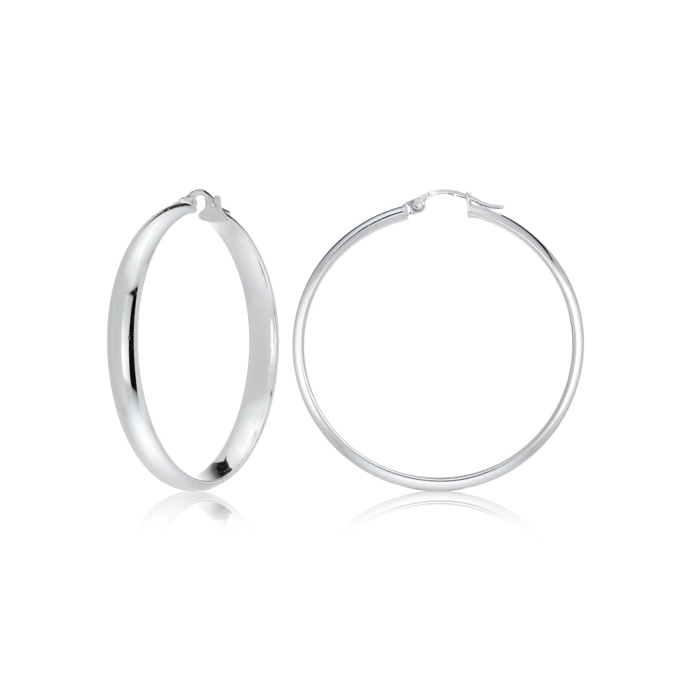 Sterling Silver Half Round Design High Polished Hoop Earrings, 25