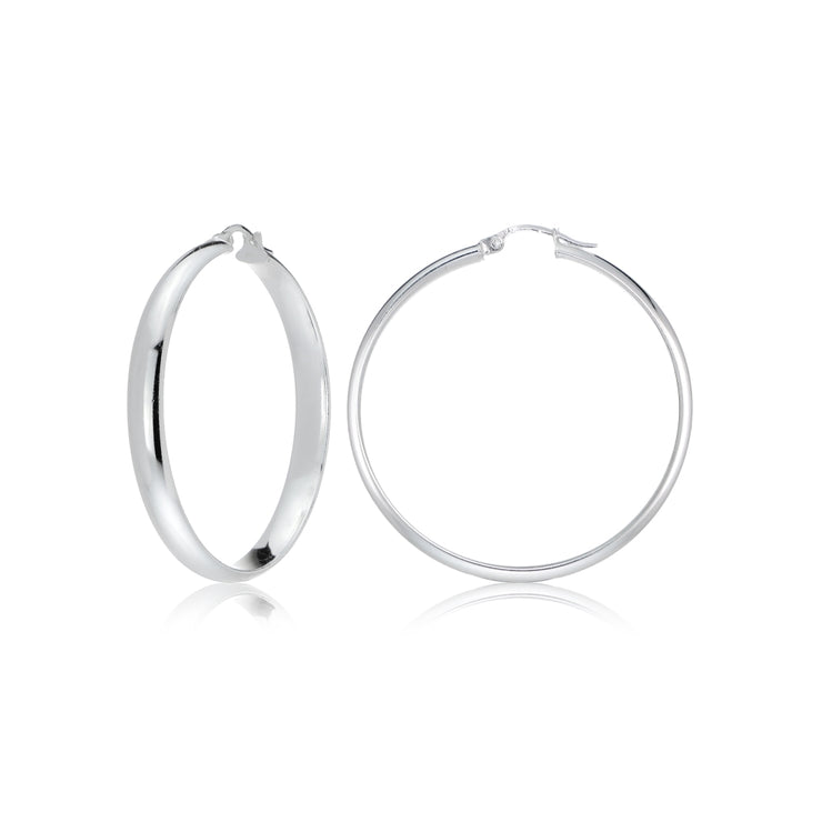 Sterling Silver Half Round Design High Polished Hoop Earrings, 25