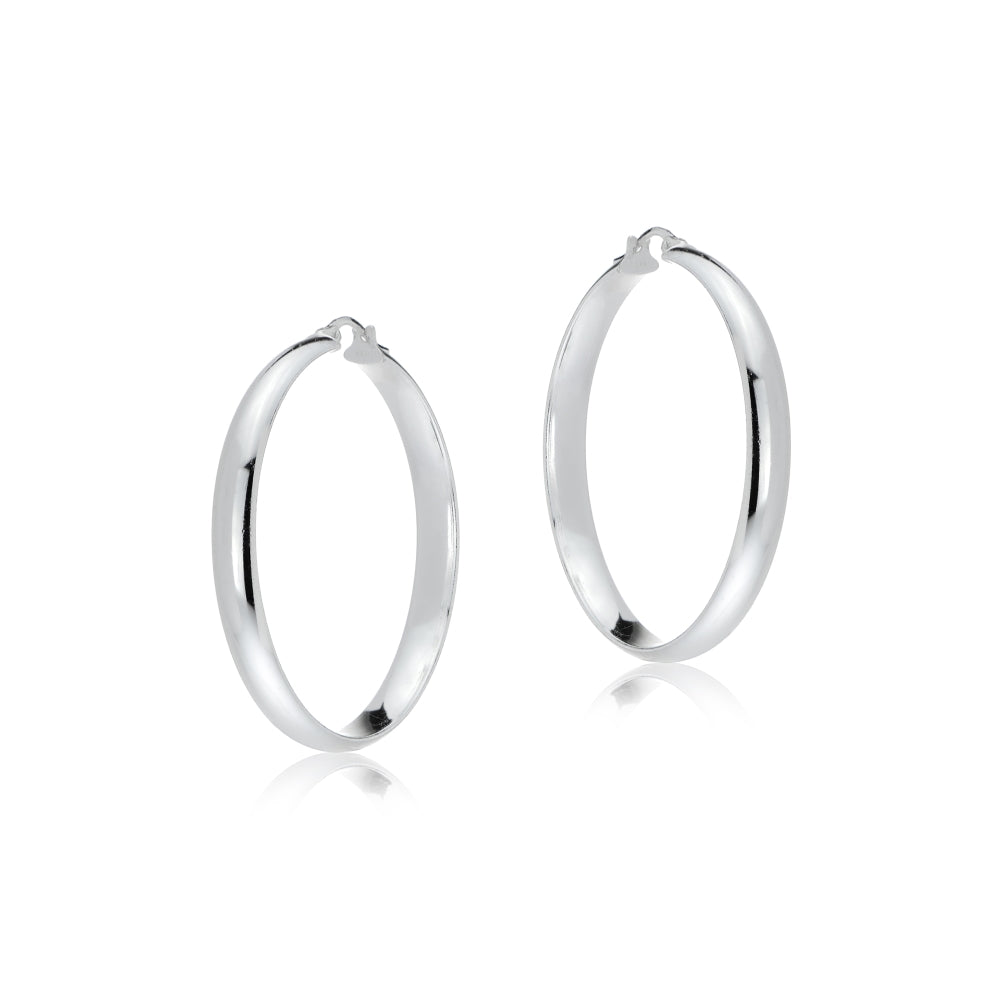 Sterling Silver Half Round Design High Polished Hoop Earrings, 25-2