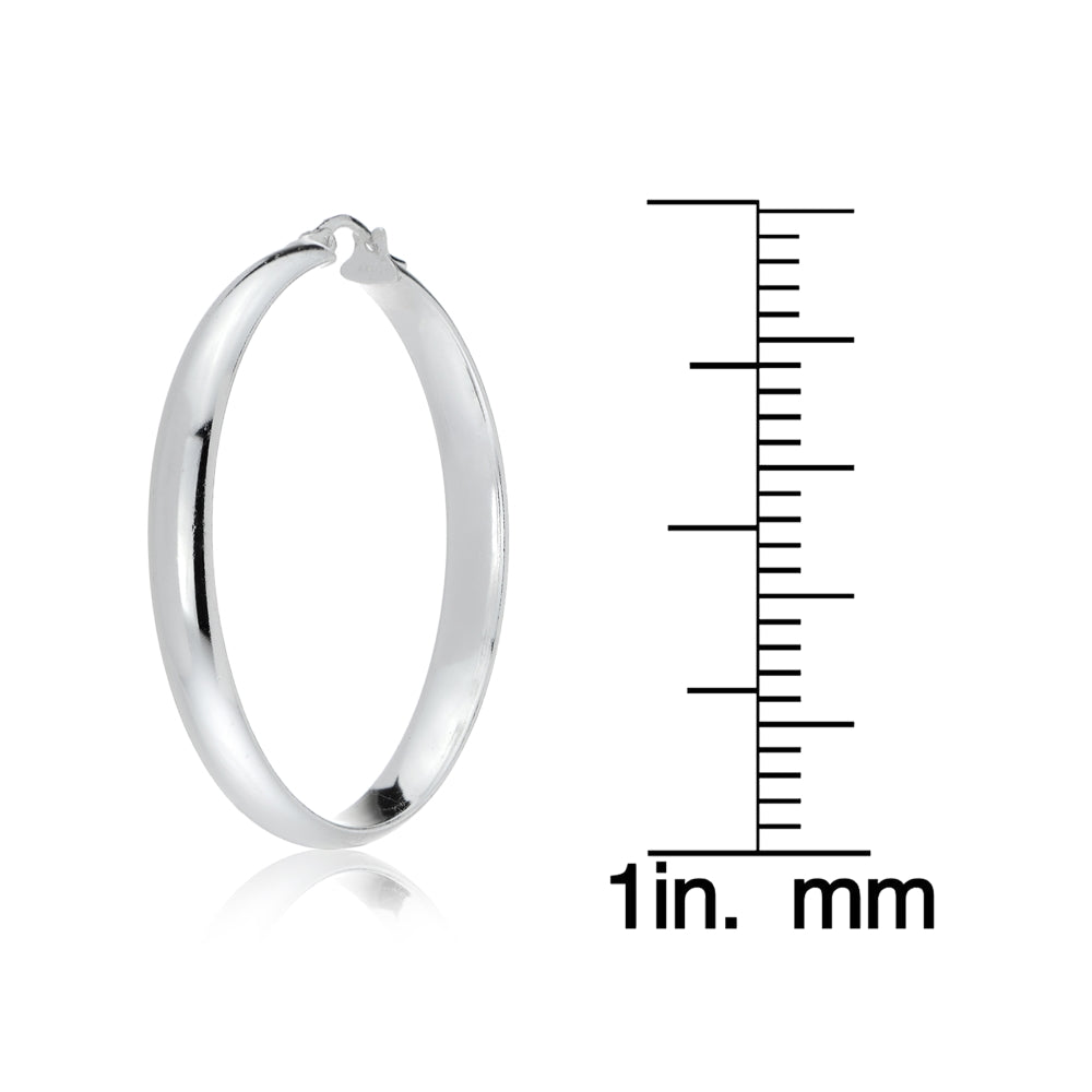 Sterling Silver Half Round Design High Polished Hoop Earrings, 25-4