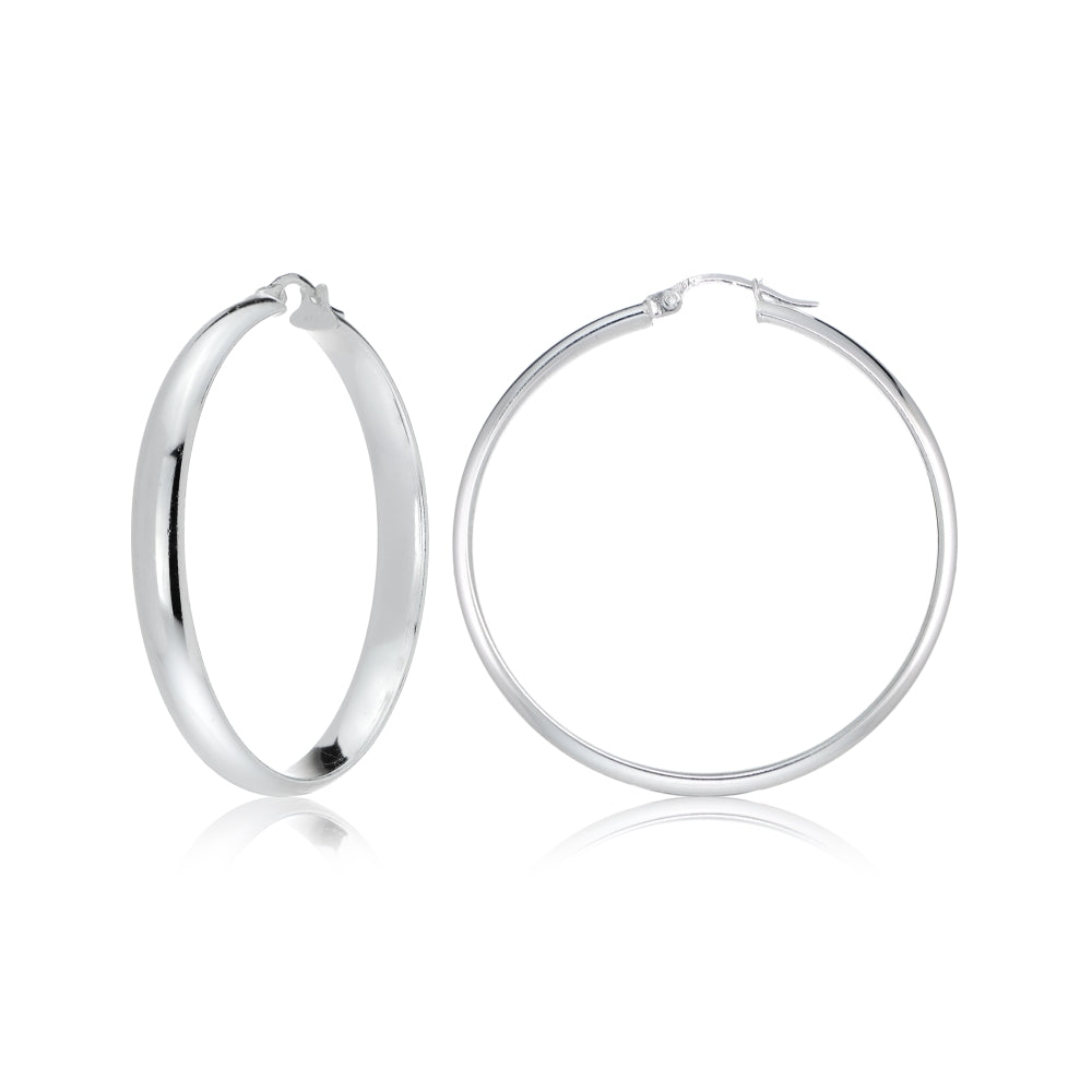 Sterling Silver Half Round Design High Polished Hoop Earrings, 30mm