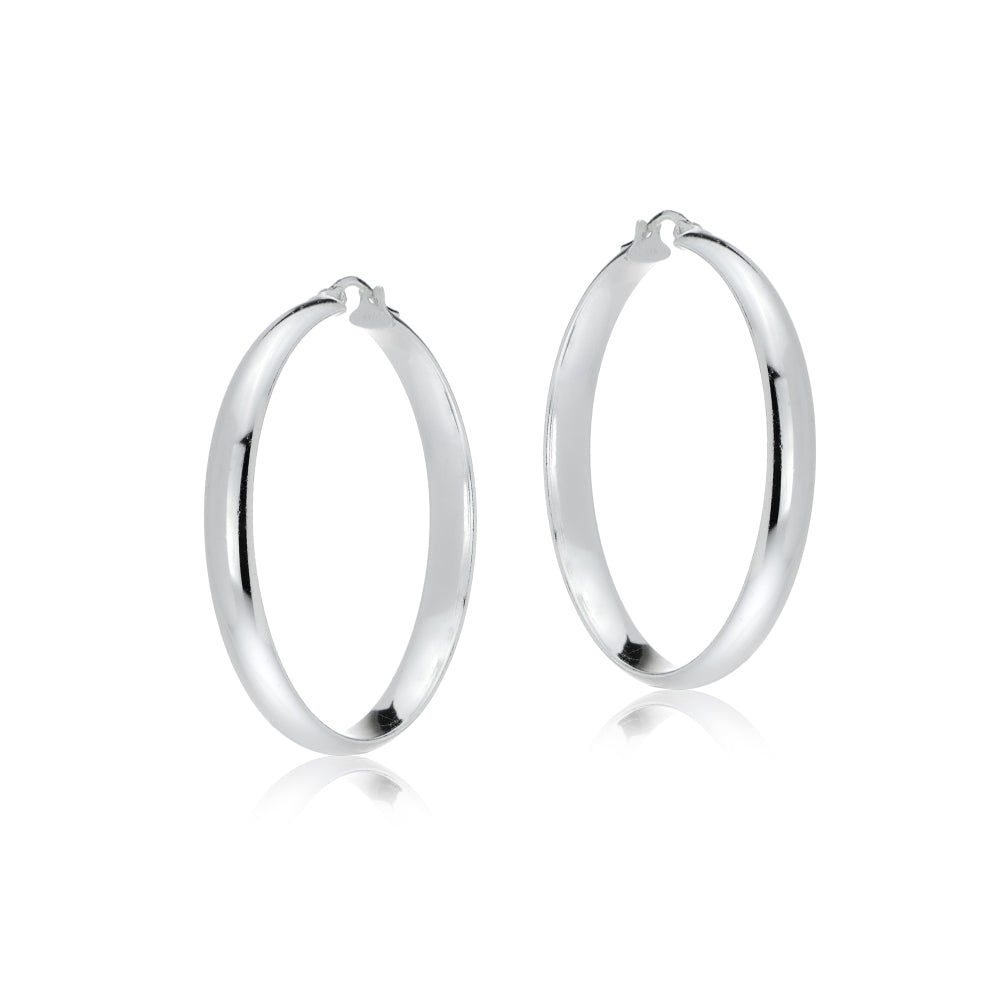 Sterling Silver Half Round Design High Polished Hoop Earrings, 30mm-2