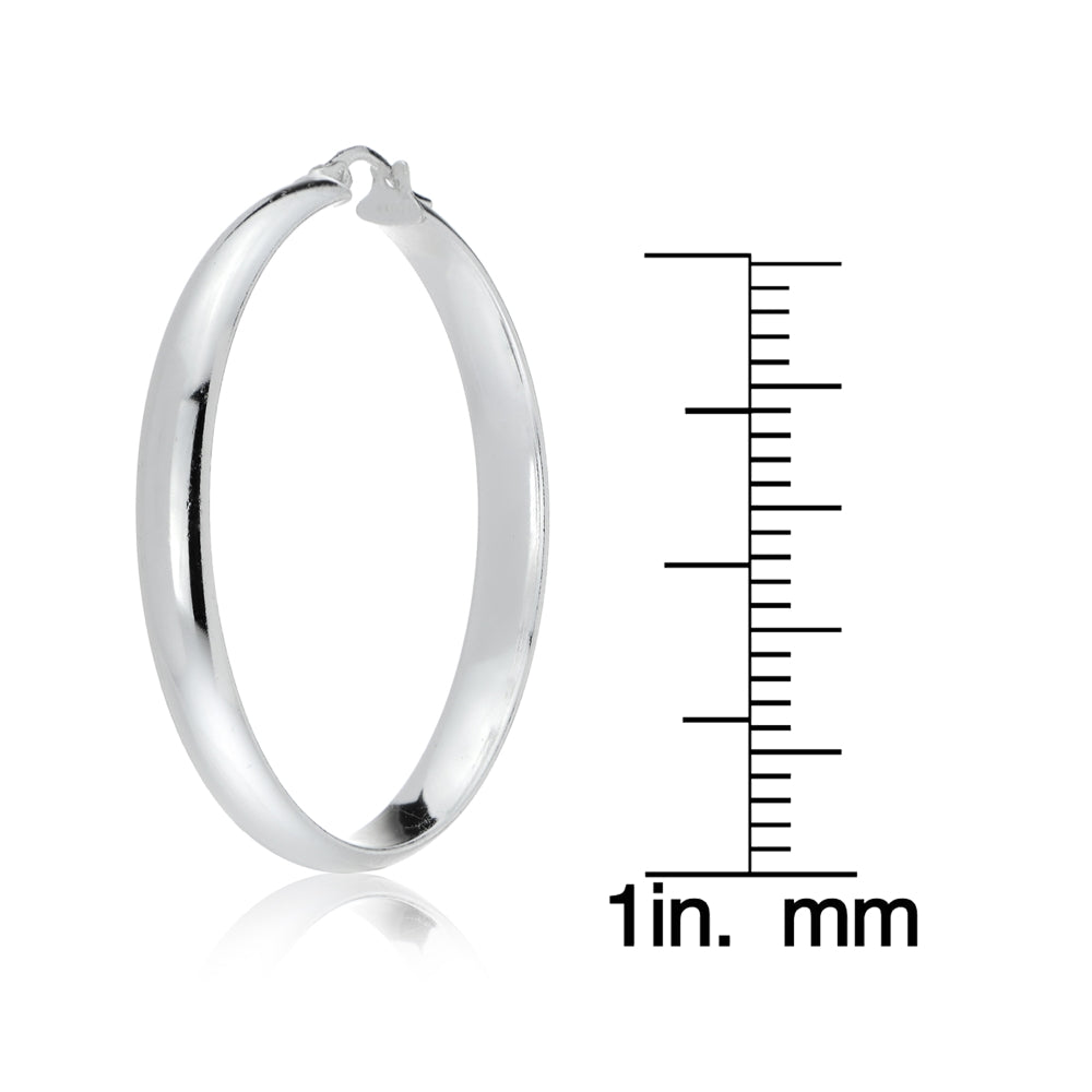 Sterling Silver Half Round Design High Polished Hoop Earrings, 30mm-4