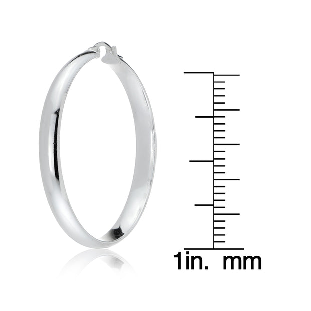 Sterling Silver Half Round Design High Polished Hoop Earrings, 30mm
