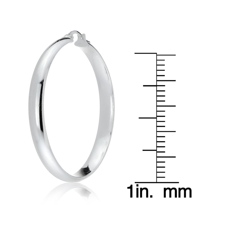 Sterling Silver Half Round Design High Polished Hoop Earrings, 30mm