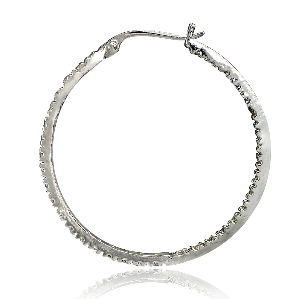 Sterling Silver Cubic Zirconia Inside Out 40mm Round Hoop Earrings-2