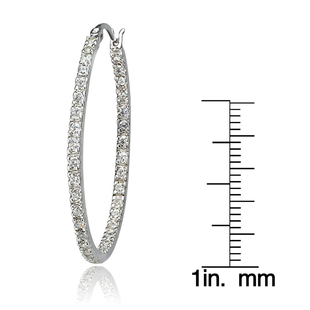 Sterling Silver Cubic Zirconia Inside Out 40mm Round Hoop Earrings-3