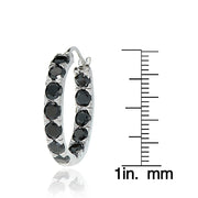 Sterling Silver Black Cubic Zirconia Inside Out 3x25 mm Round Hoop Earrings
