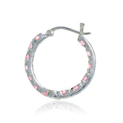 Sterling Silver Light Pink Cubic Zirconia Inside Out 3x25 mm Round Hoop Earrings