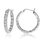Sterling Silver Cubic Zirconia Inside Out 3x20 mm Round Hoop Earrings