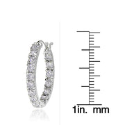 Sterling Silver Cubic Zirconia Inside Out 3x20 mm Round Hoop Earrings