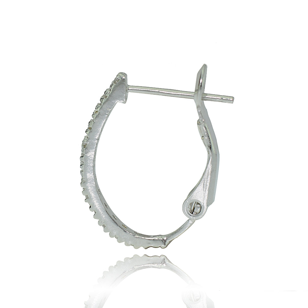 Sterling Silver Cubic Zirconia Oval J-Hoop Huggie Earrings, 18m-2
