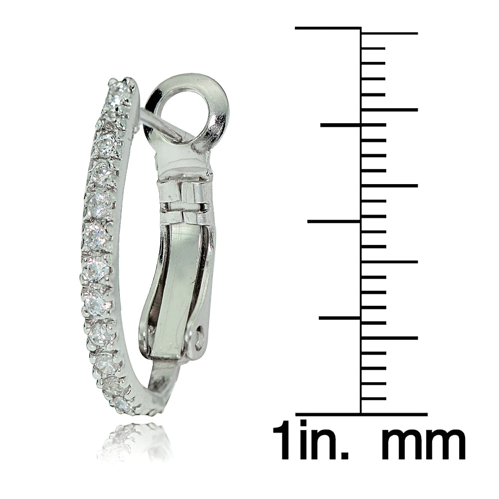 Sterling Silver Cubic Zirconia Oval J-Hoop Huggie Earrings, 18m-3