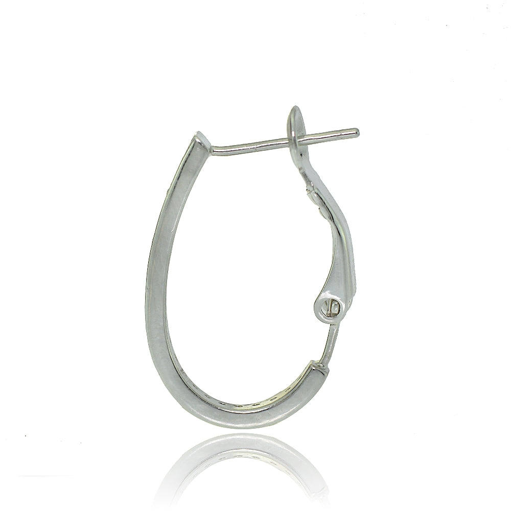 Sterling Silver Cubic Zirconia Oval J-Hoop Earrings, 20mm-2