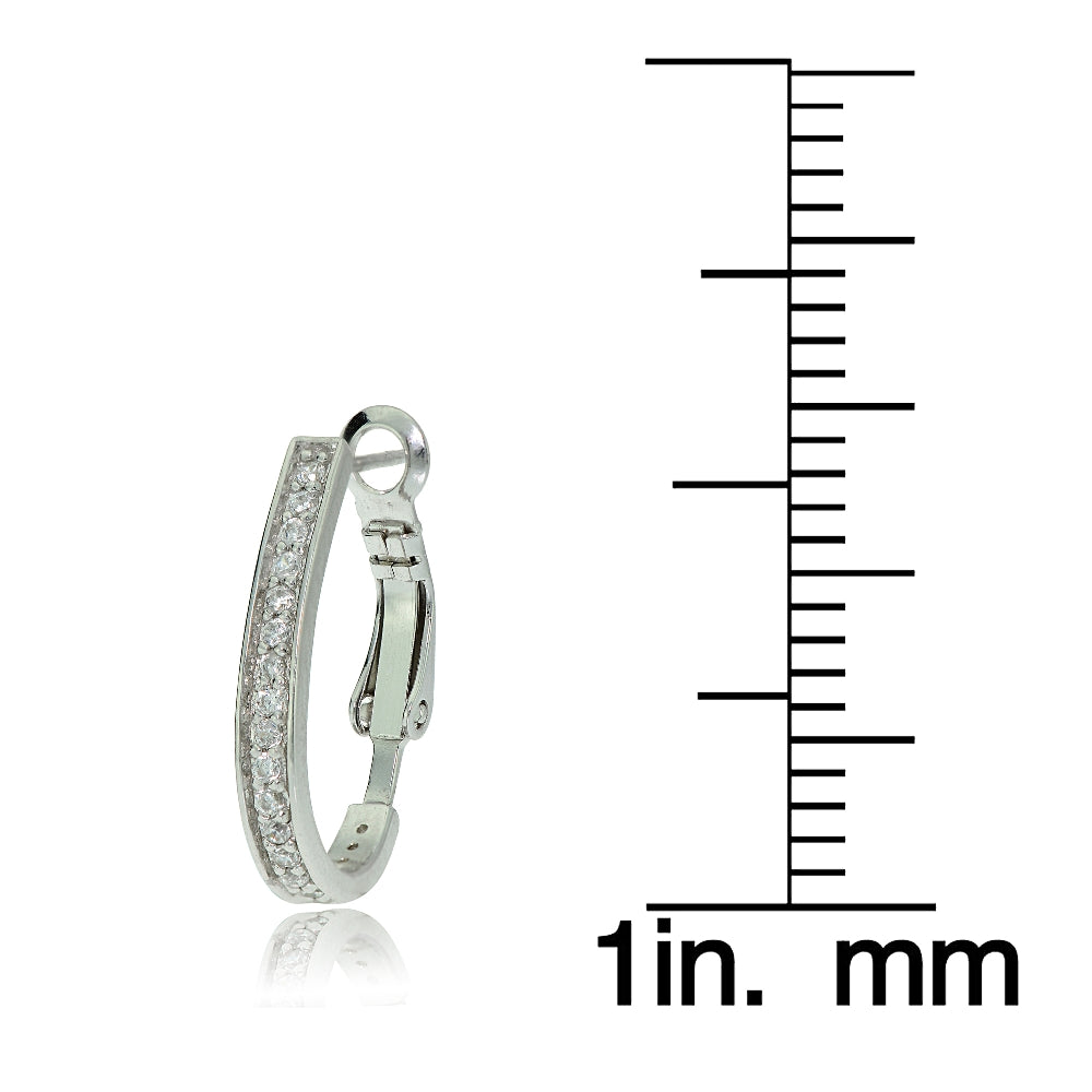 Sterling Silver Cubic Zirconia Oval J-Hoop Earrings, 20mm-3