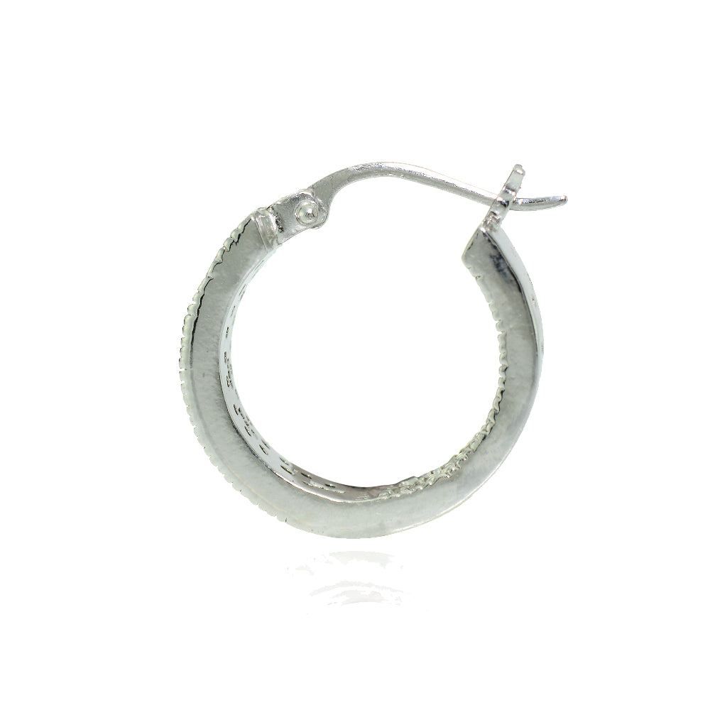 Sterling Silver Cubic Zirconia Two-Row Inside-Out Huggie Hoop Earrings-2