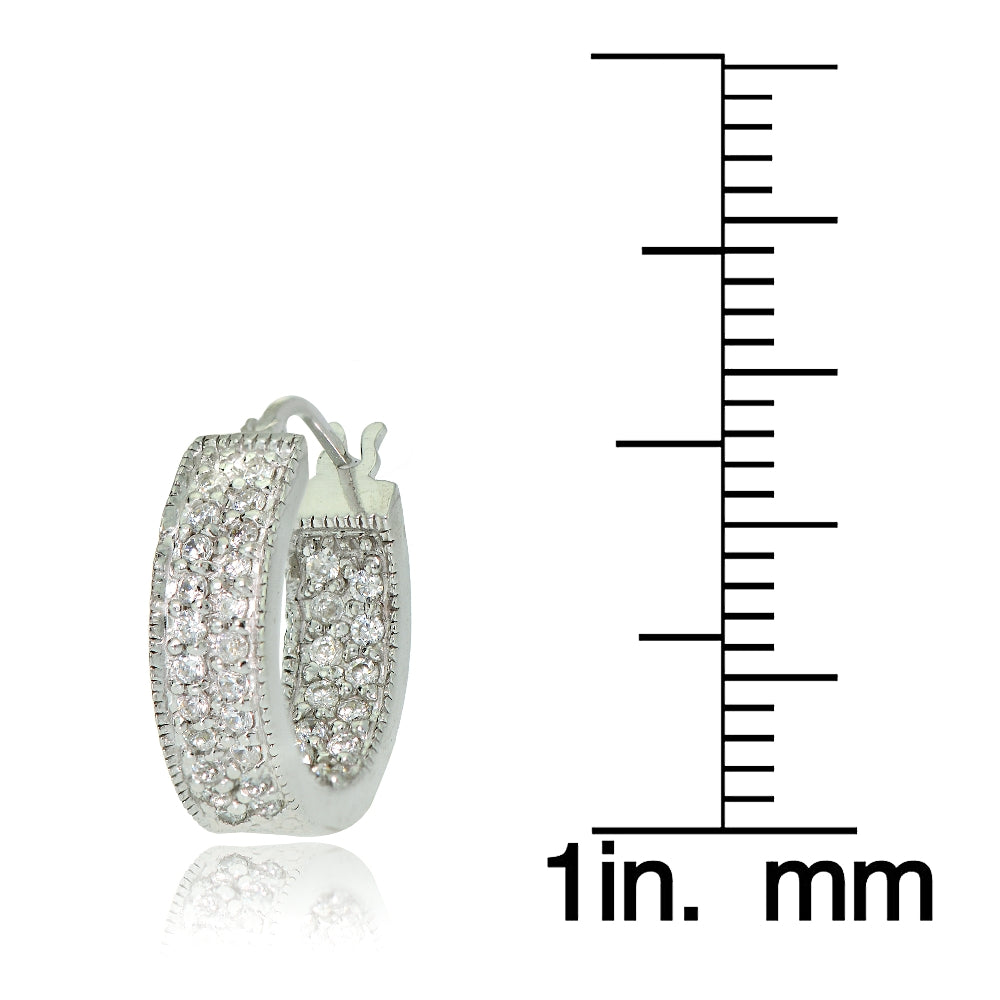 Sterling Silver Cubic Zirconia Two-Row Inside-Out Huggie Hoop Earrings-3